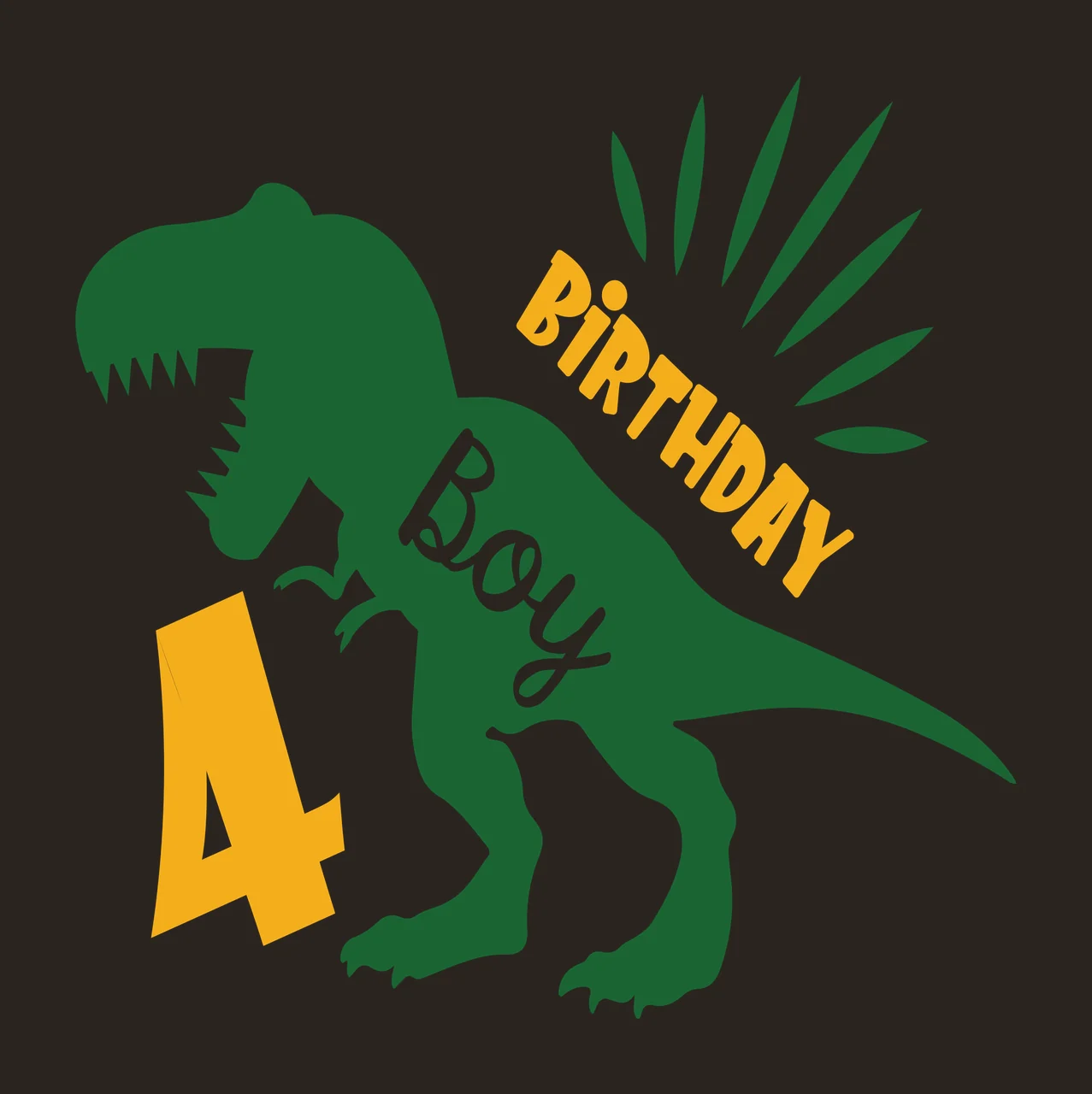 Birthday Boy Dinosaur Number Four Graphic sunburst rays lettering contrast preview thumbnail