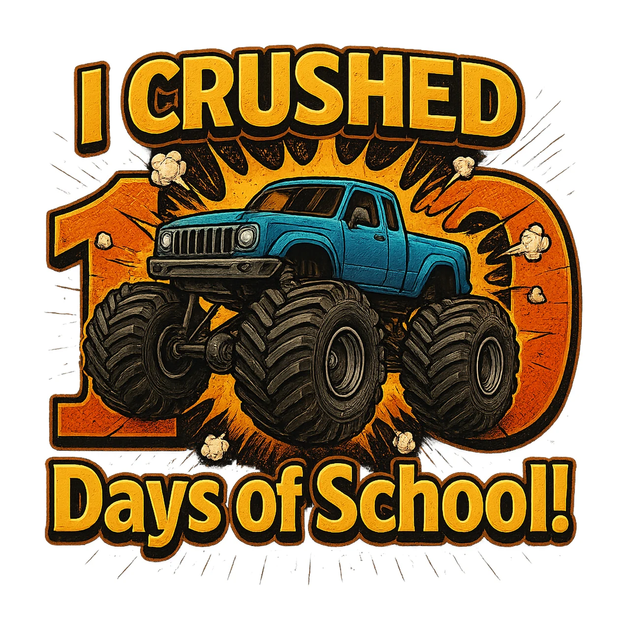 Funny Truck Crashed 100 Days of School Milestone Achievement
