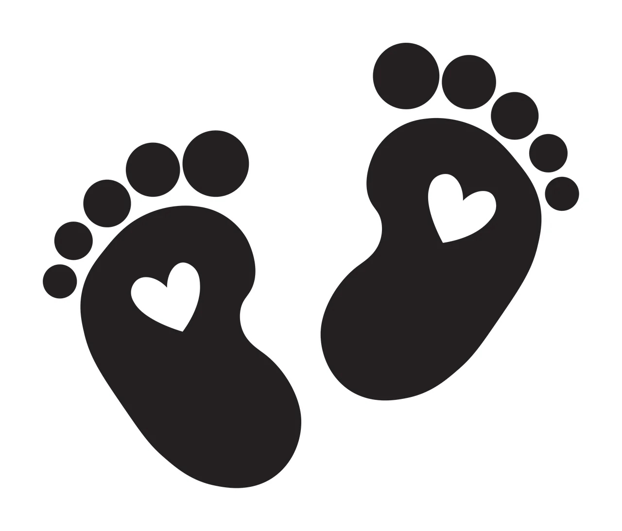 Feet Two Baby With Heart Cutouts Footprints Standing side by side