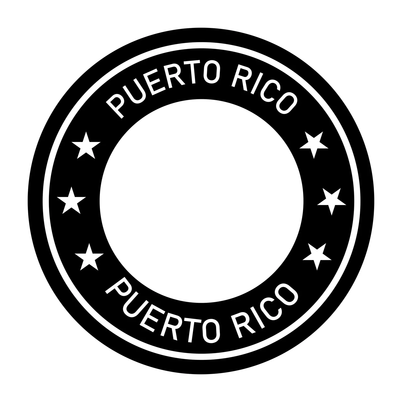 PUERTO RICO PUERTO RICO rubber stamp seal icon Design with circular border, five-pointed stars, curved text and concentric rings in black and white