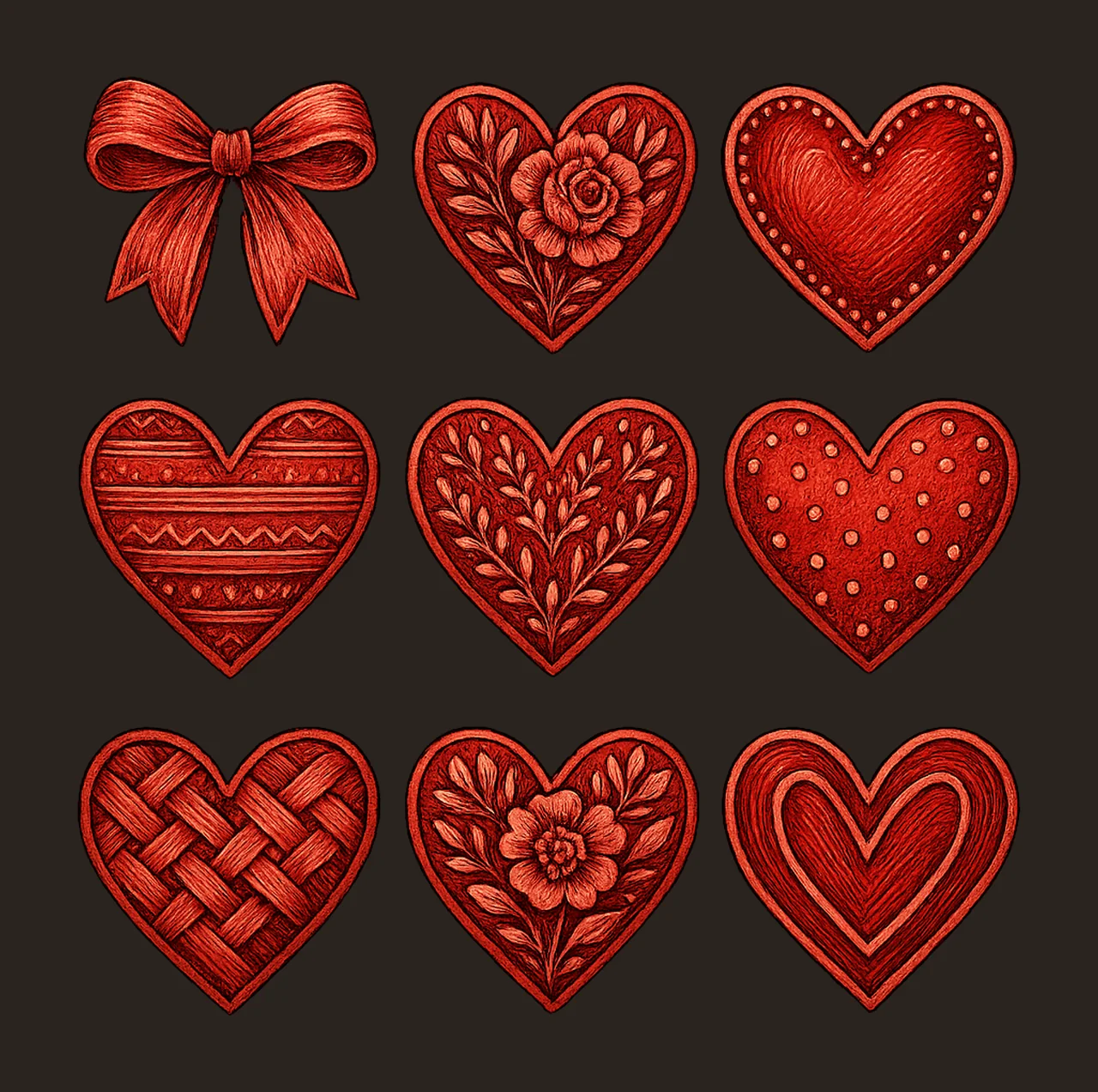 Womens Valentines Hearts Sweatshirt Nine Hearts Design contrast preview thumbnail