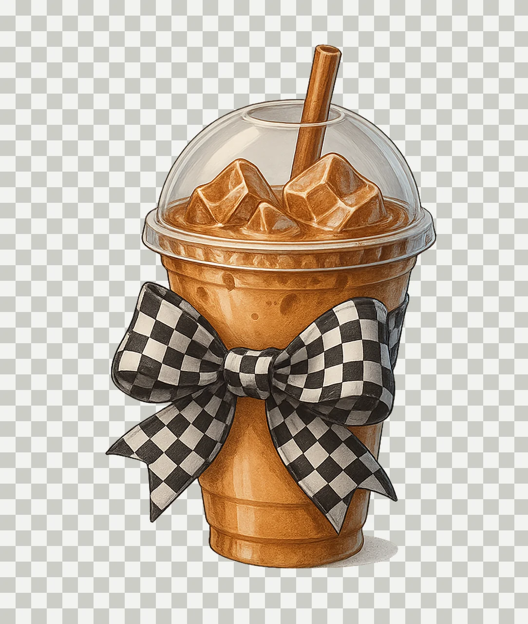Iced Coffee coquette bow checkered Coquette Iced Coffee transparency and detail preview thumbnail