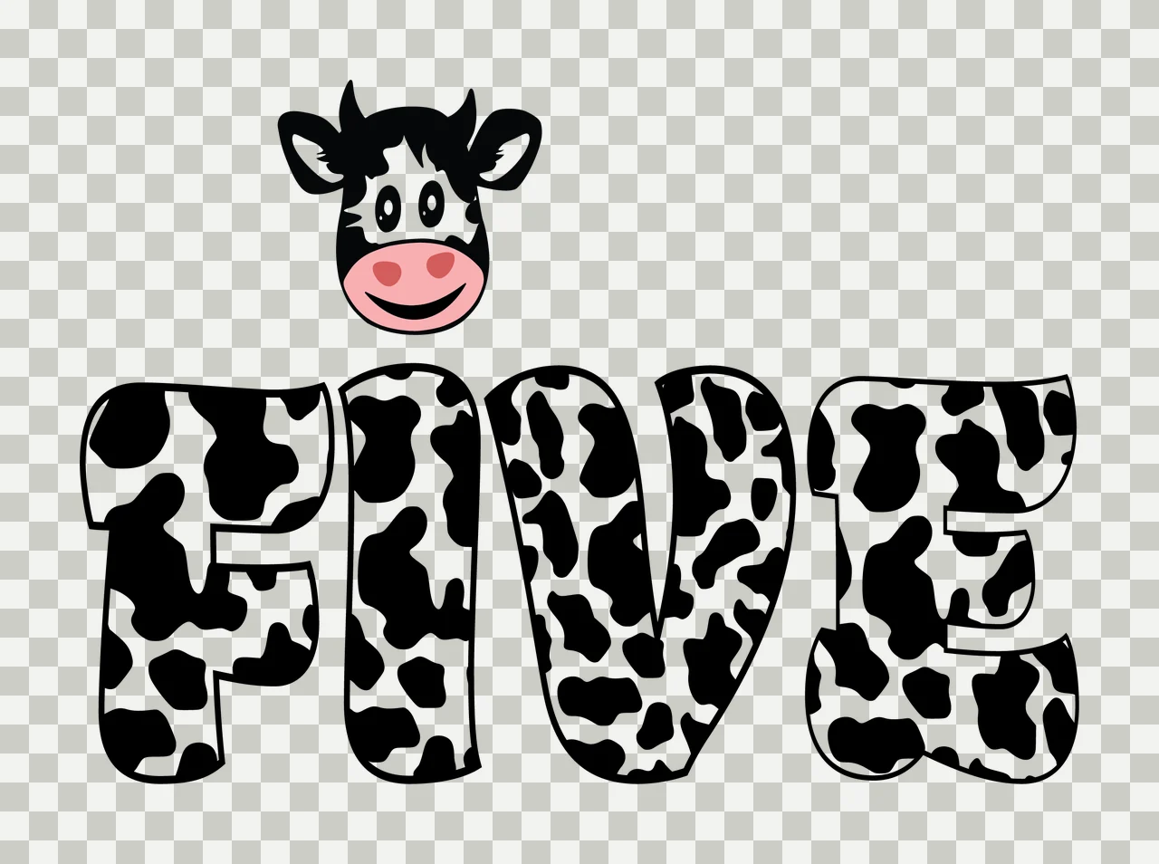 Cow Five Text With Spots letters head black white plain animal transparency and detail preview thumbnail