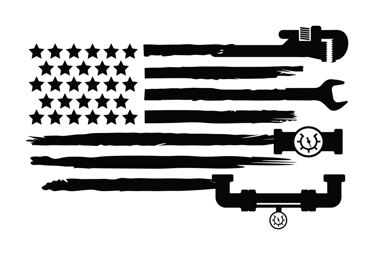 Flag Plumber American Tool Graphic stars tools pipes gauge
