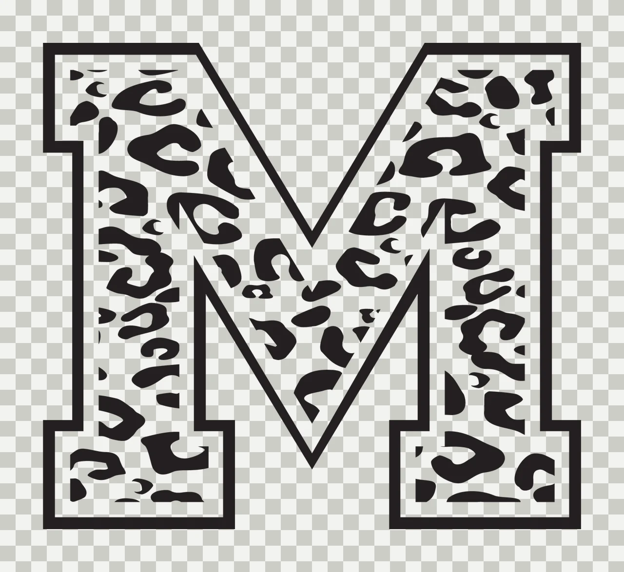 Black Varsity Half Font Leopard Character 03 print animal cheetah transparency and detail preview thumbnail
