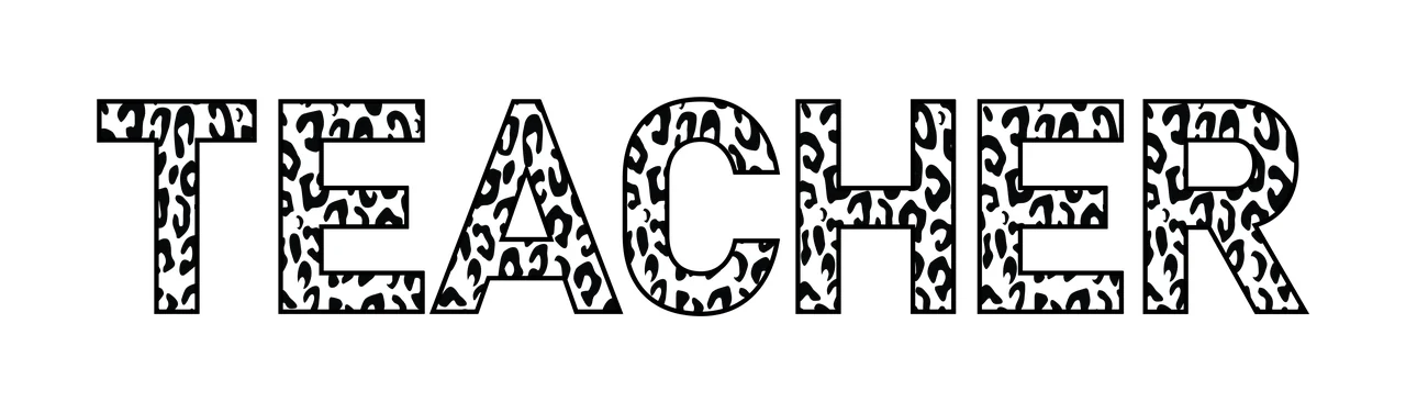 TEACHER Typography Design with leopard print pattern, black uppercase letters and white background