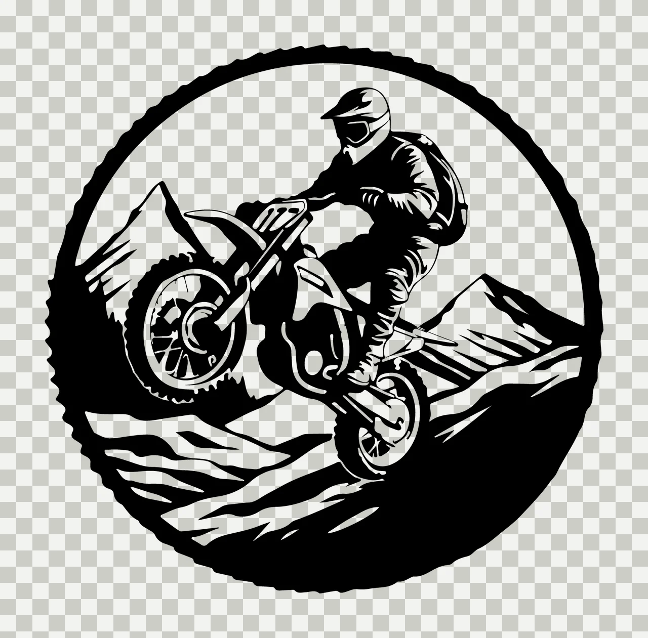 Motorbike Jumping Over Mountains Circular Icon motorcycle rider transparency and detail preview thumbnail