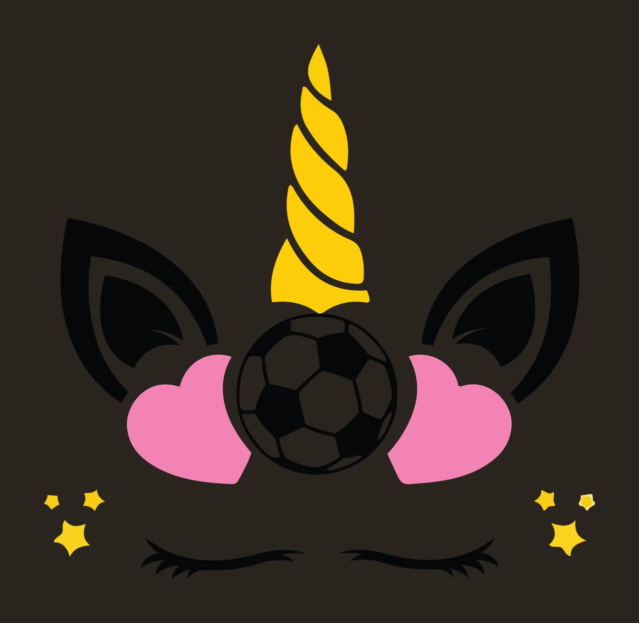 Soccer Unicorn Black And White Face Silhouette horn ears hearts contrast preview thumbnail