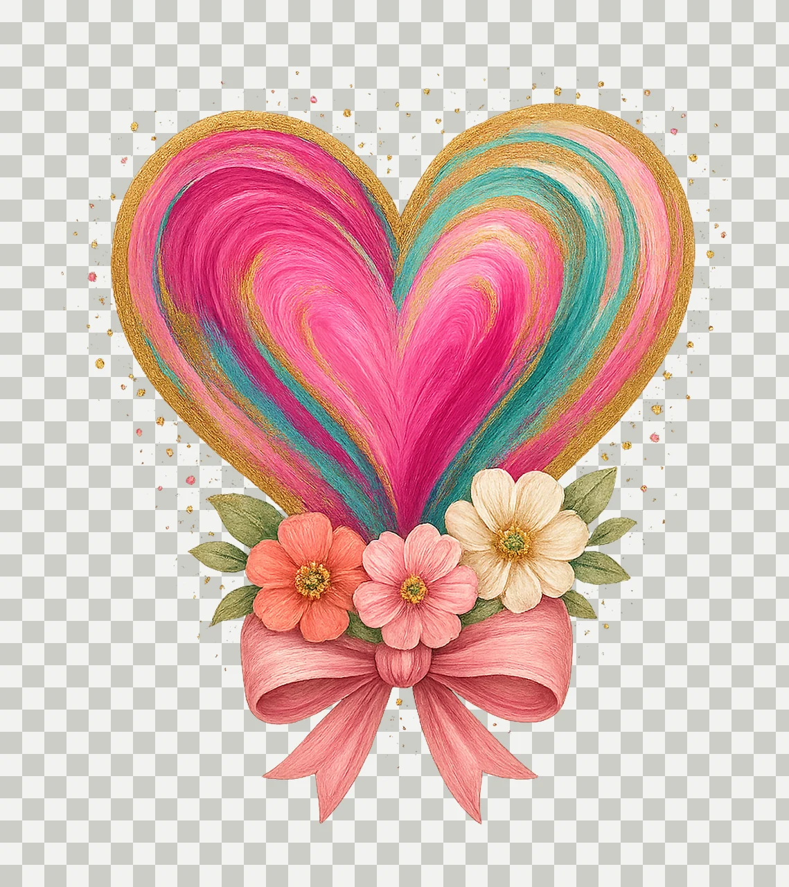 Brushstroke Valentines Heart Retro Valentine Design Pink transparency and detail preview thumbnail