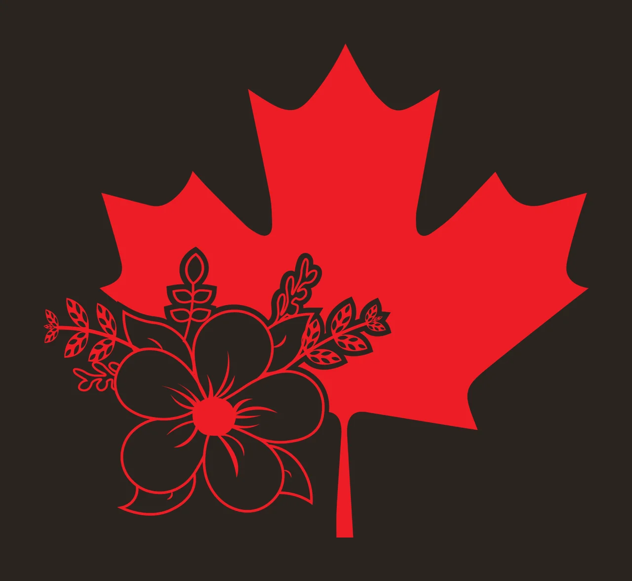 Maple Leaf With Floral Decorative Accent flower leaves stems contrast preview thumbnail