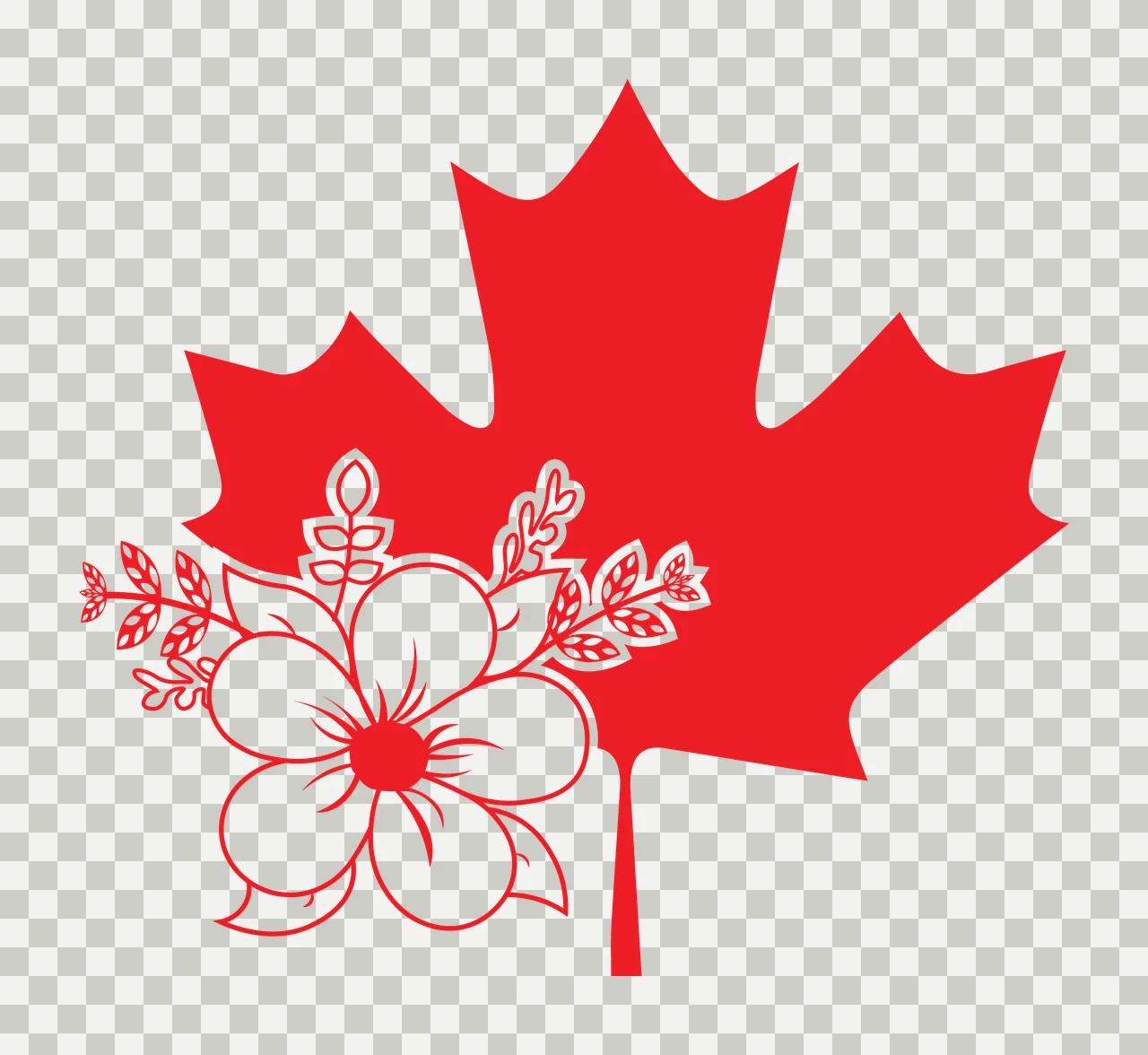 Maple Leaf With Floral Decorative Accent flower leaves stems transparency and detail preview thumbnail