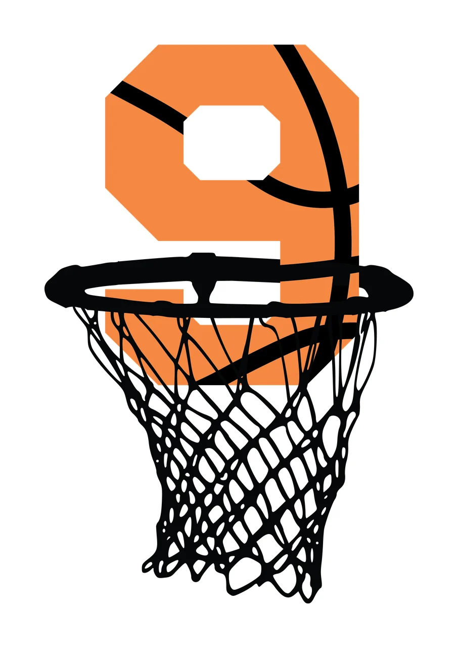 Basketball Number 9 Black Silhouette Of Nine Inside hoop net