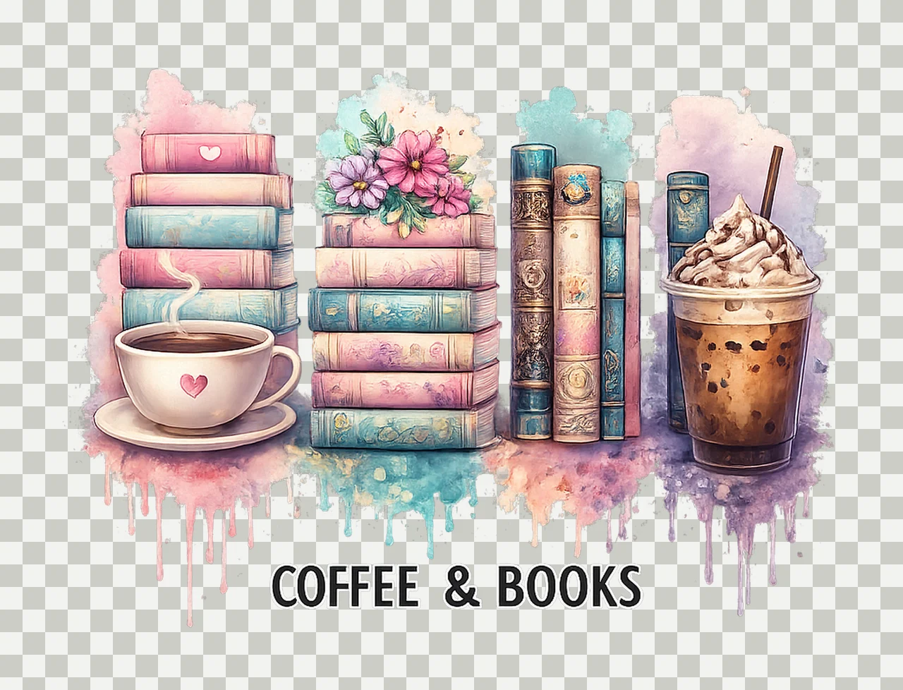 Coffee and Books Brushstroke Design Book Lover Sublimation transparency and detail preview thumbnail
