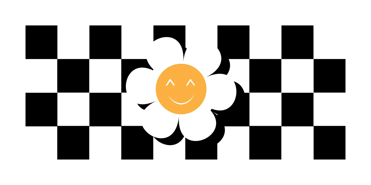 Can Glass Wrap Floral Silhouette On Checkered Band flower centered
