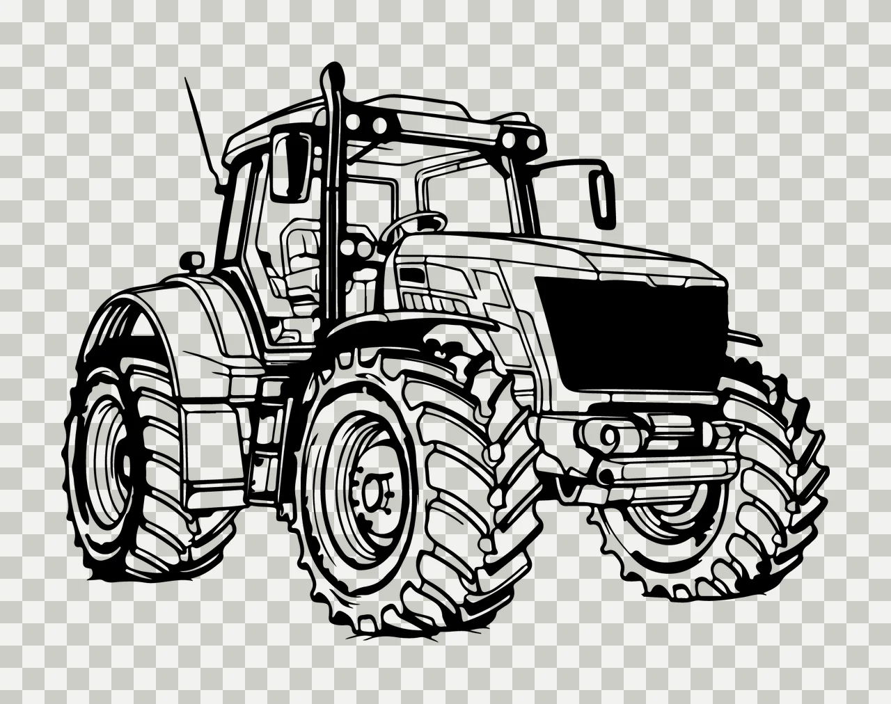 Tractor Outline In Black And White stationary wheels vehicle transparency and detail preview thumbnail