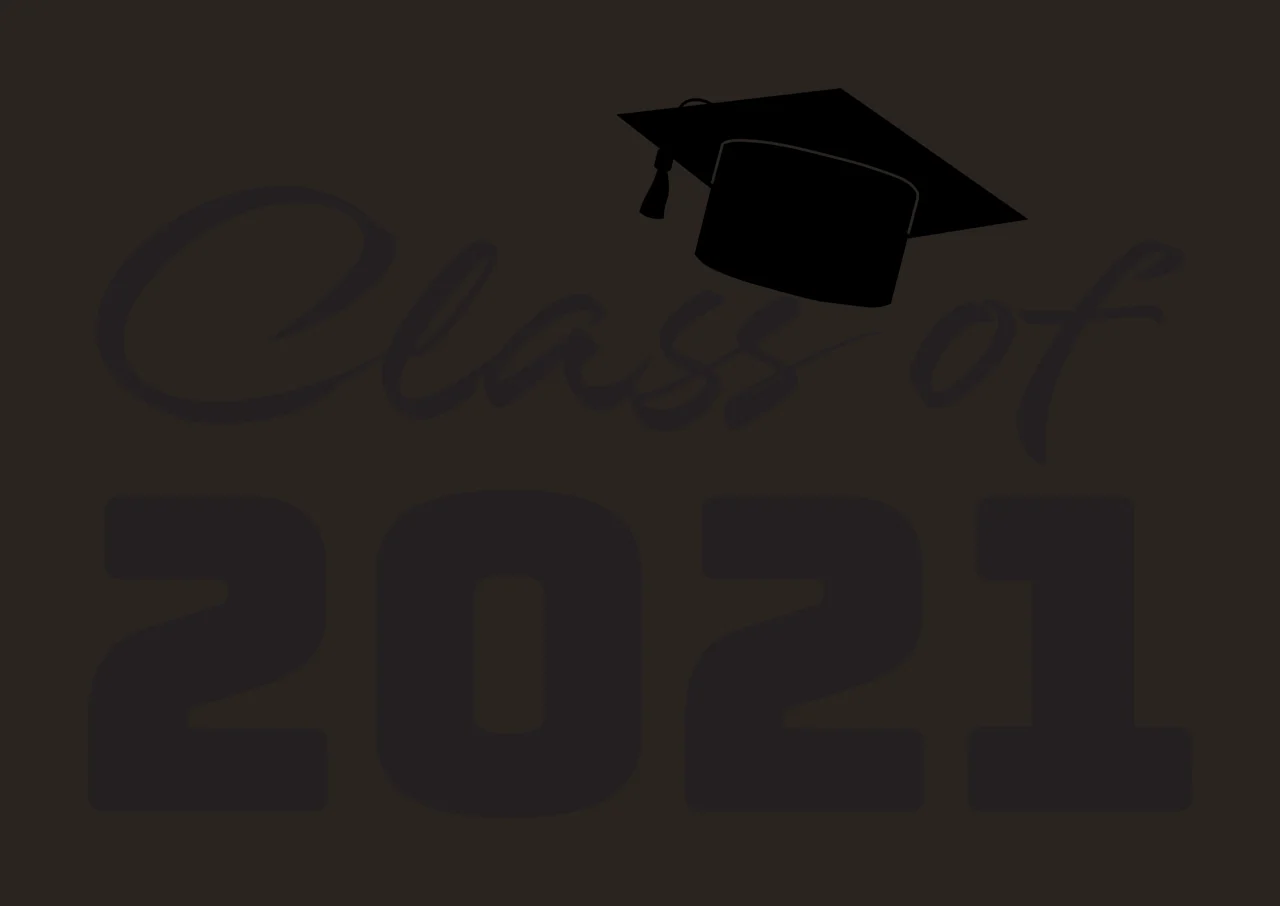 Class of 2021 Graduation commemorative design with black graduation cap with tassel, text 'Class of' in cursive script and text '2021' in bold block numerals in white contrast preview thumbnail