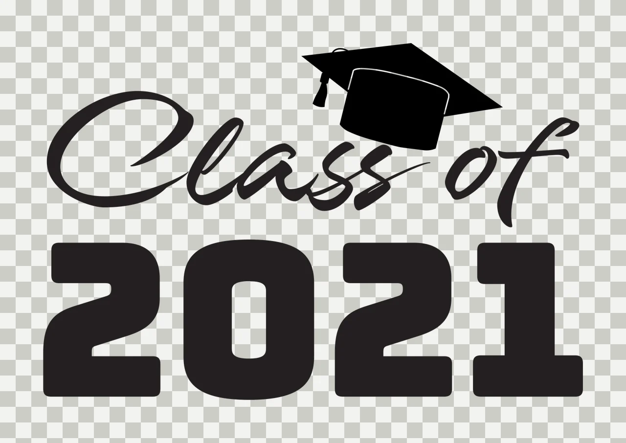 Class of 2021 Graduation commemorative design with black graduation cap with tassel, text 'Class of' in cursive script and text '2021' in bold block numerals in white transparency and detail preview thumbnail