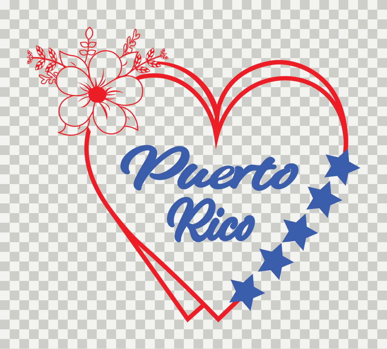 Puerto Rico Heart With Flowers And Stars decorating decorative transparency and detail preview thumbnail