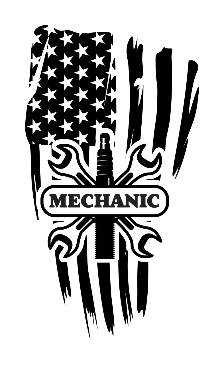 Mechanic Wrenches And Spark Plug Overlapping Flag Graphic design