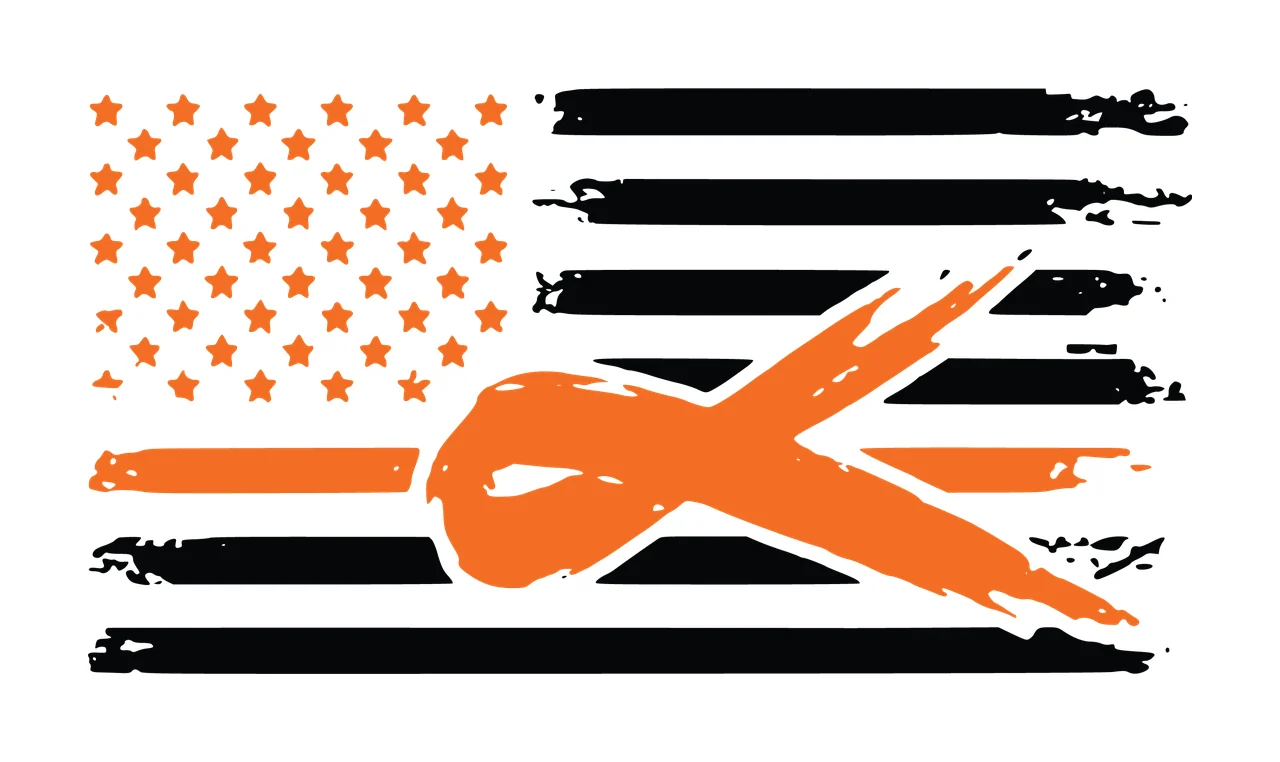 Awareness American Flag With Ribbon Silhouette positioned over