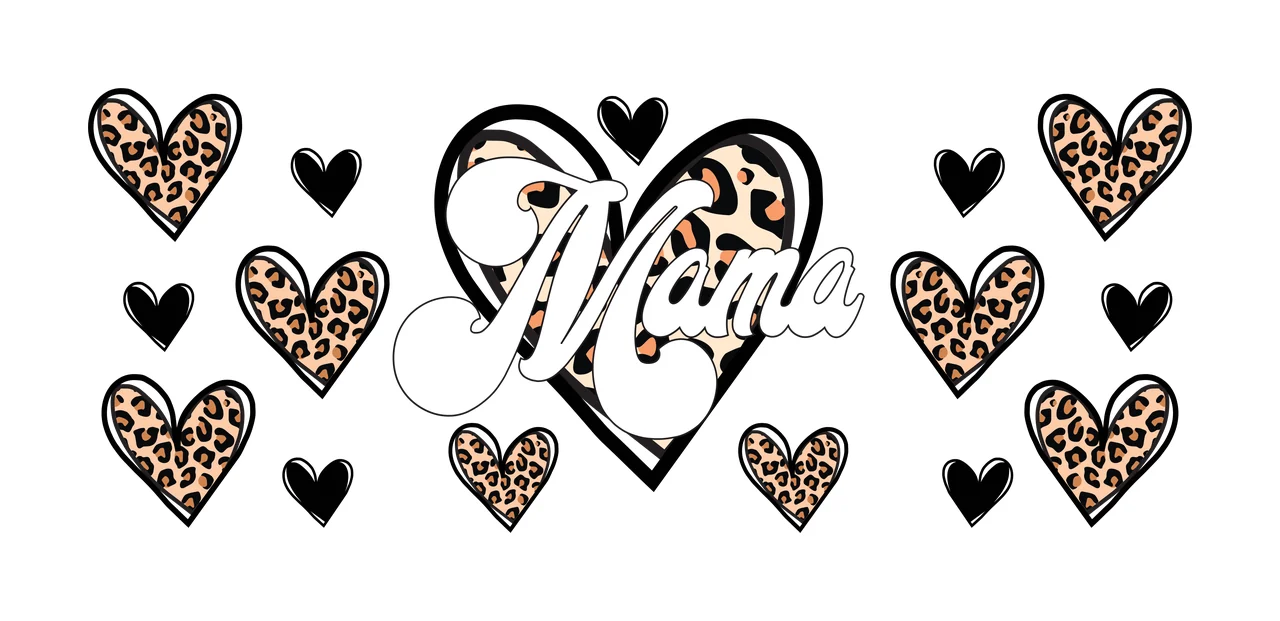 Can Glass Wrap Mama Heart Shaped Leopard Print shape black