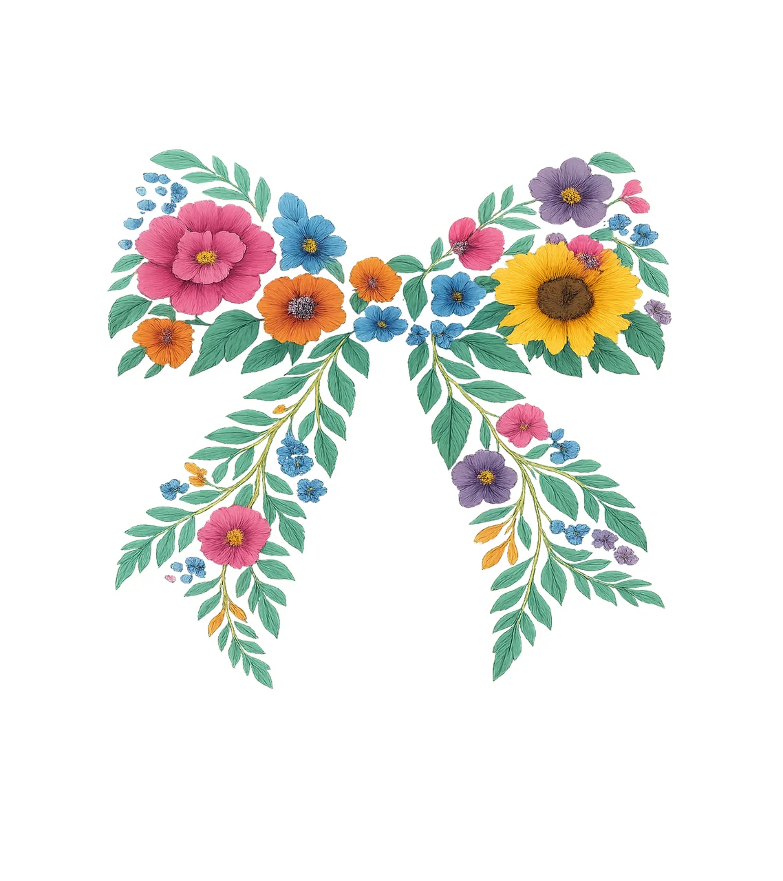Bow Ornament With Flowers And Leaves In Pink floral nature