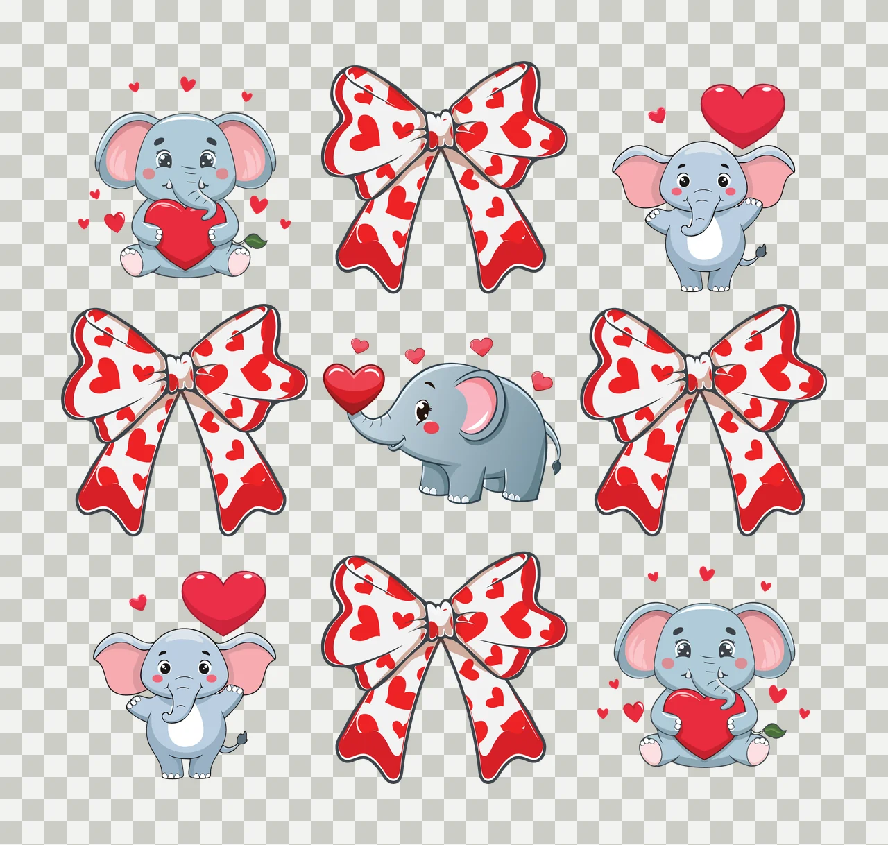 Elephant Bow And Heart Pattern elephants hearts bows holding transparency and detail preview thumbnail