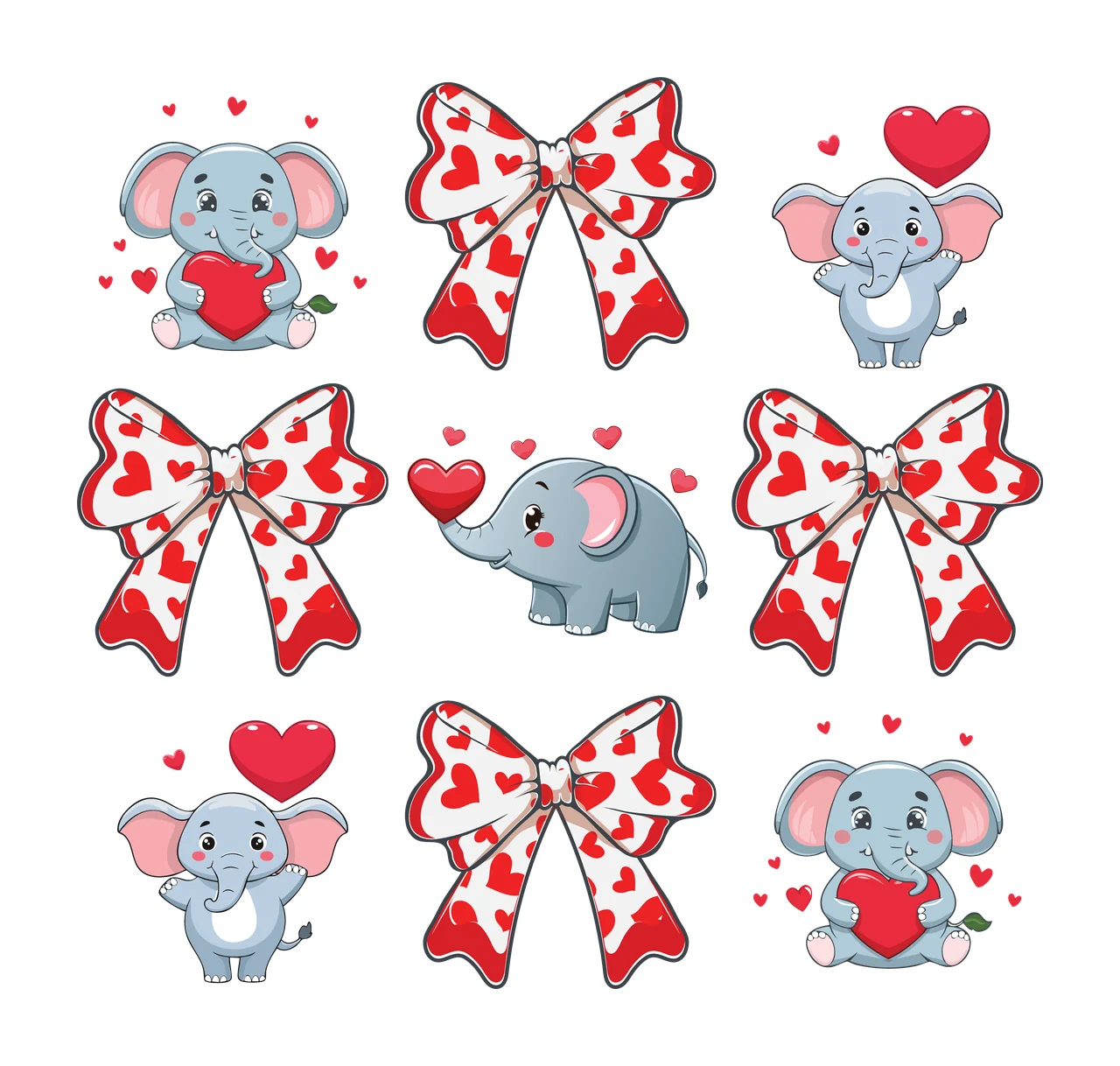 Elephant Bow And Heart Pattern elephants hearts bows holding