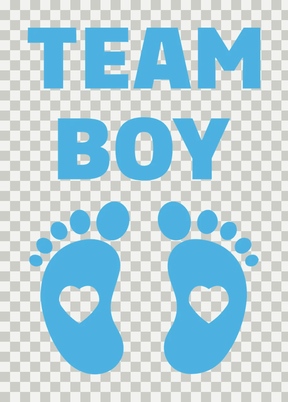 TEAM BOY Typography Design with TEAM BOY text, baby footprints and heart cutouts in light blue and white transparency and detail preview thumbnail