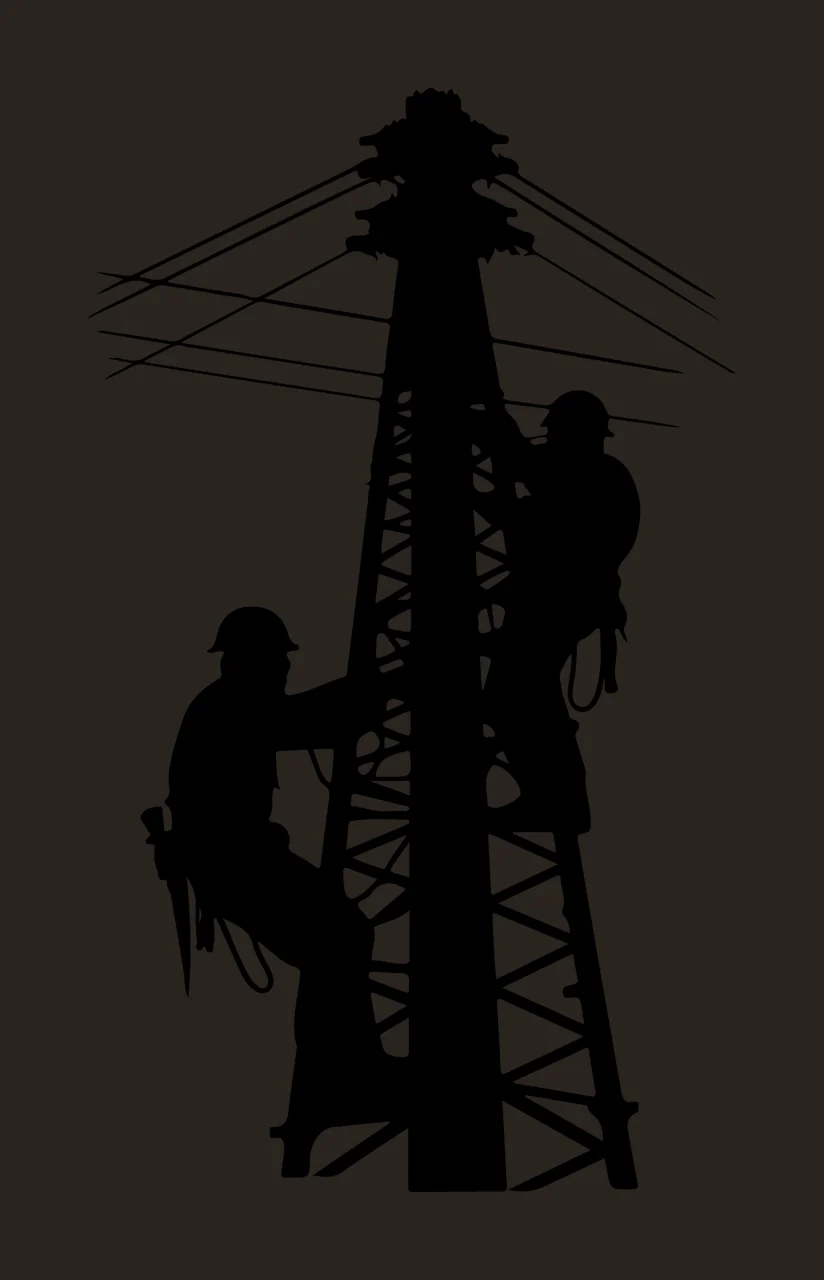 Line Electricians Working On Power Pylon climbing lines workers contrast preview thumbnail