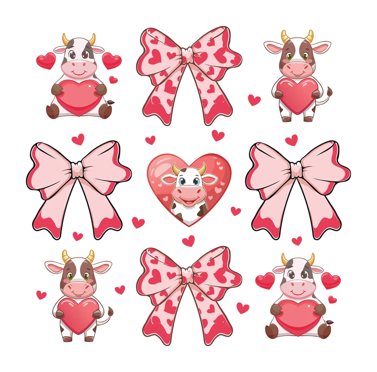 Bow Cow Cows And Hearts Pattern bows patterning heart cartoon