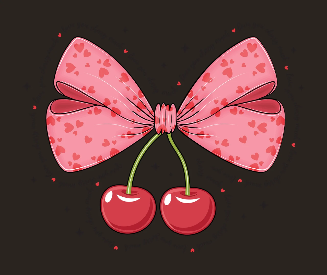 Bow Black Silhouette With Graphic And Text Border cherries contrast preview thumbnail