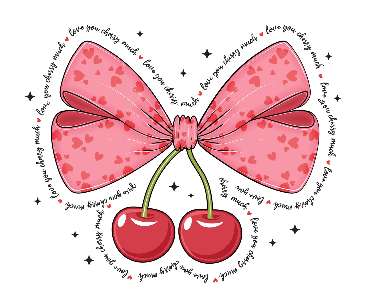 Bow Black Silhouette With Graphic And Text Border cherries
