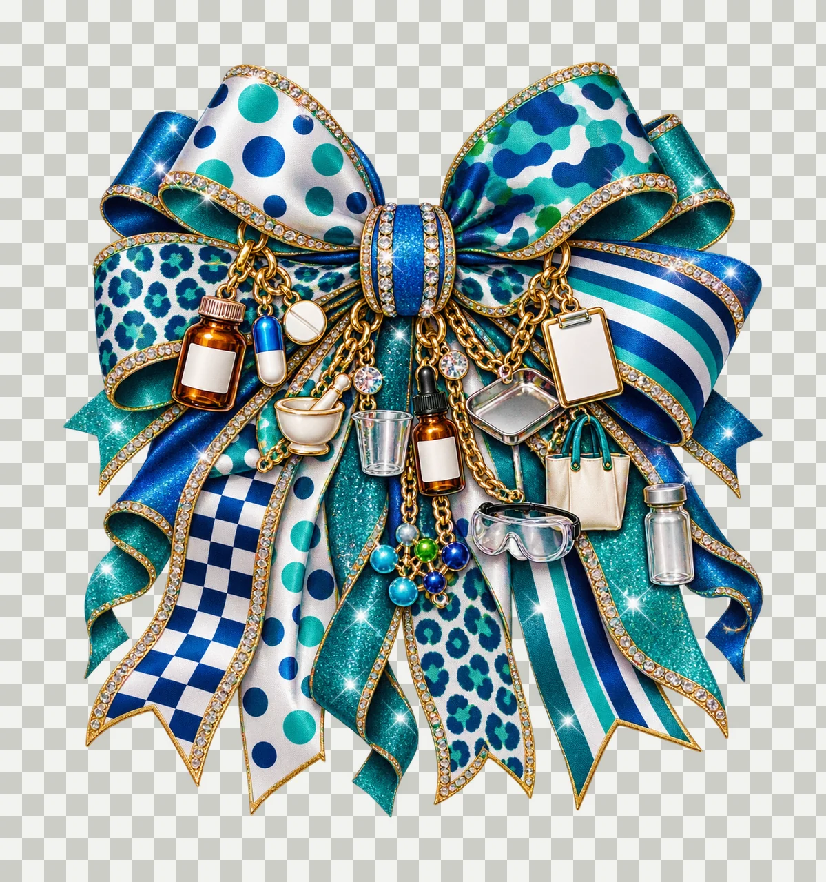Pharmacist Bow Charm PNG, Medicine Bottle Capsule Mortar and Vial Charms, Pharmacy Professional Sublimation Design transparency and detail preview thumbnail
