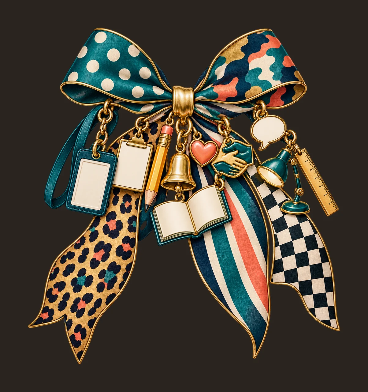 Education Support Staff Bow Charm PNG, Lanyard Clipboard Book and Helping Hands, School Sublimation Design, Transparent Download contrast preview thumbnail