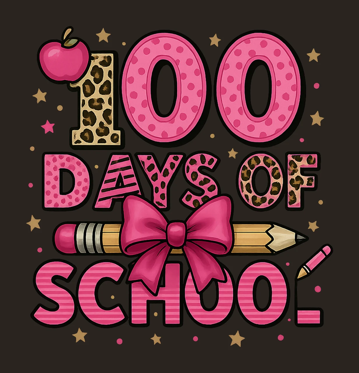 Coquette 100 Days Of School Preppy Pink Bow Design 100 Days contrast preview thumbnail