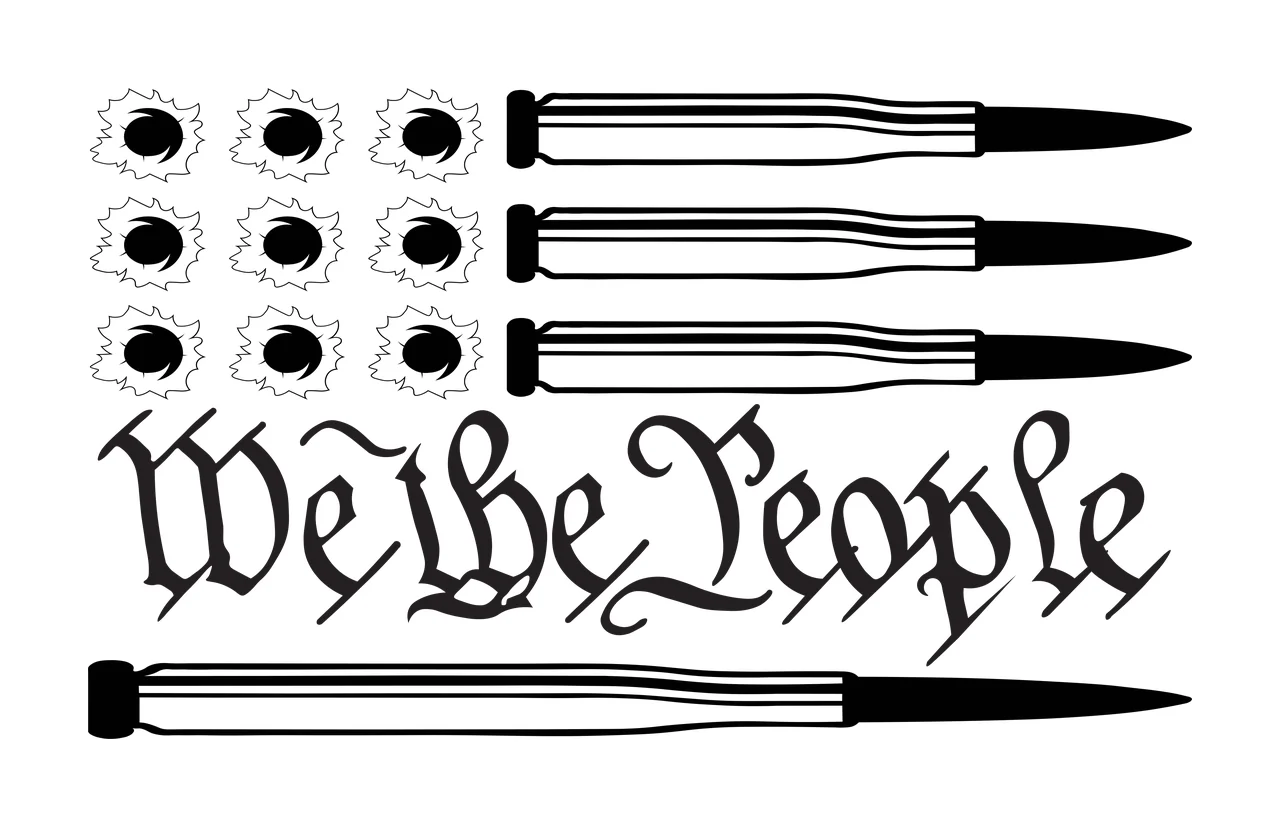 We The People Text With Ammunition bullets bullet holes monochrome