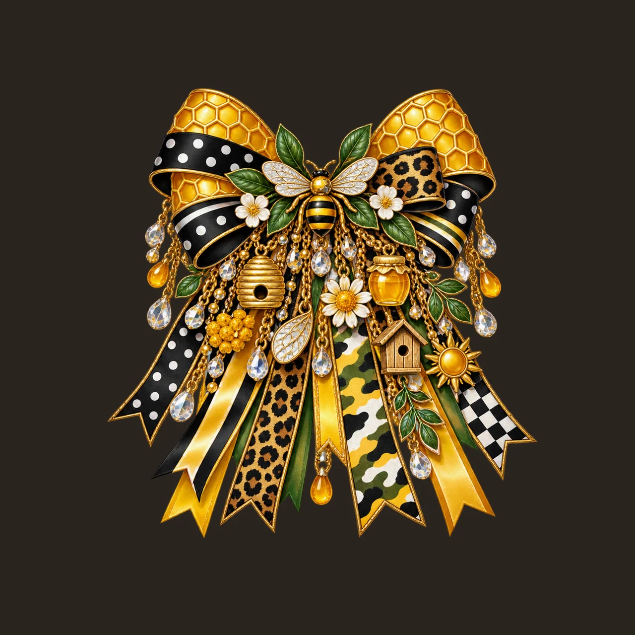 Bee Lover Bow Charm PNG, Gold Chain Charms, Transparent Sublimation Design, Digital Download contrast preview thumbnail