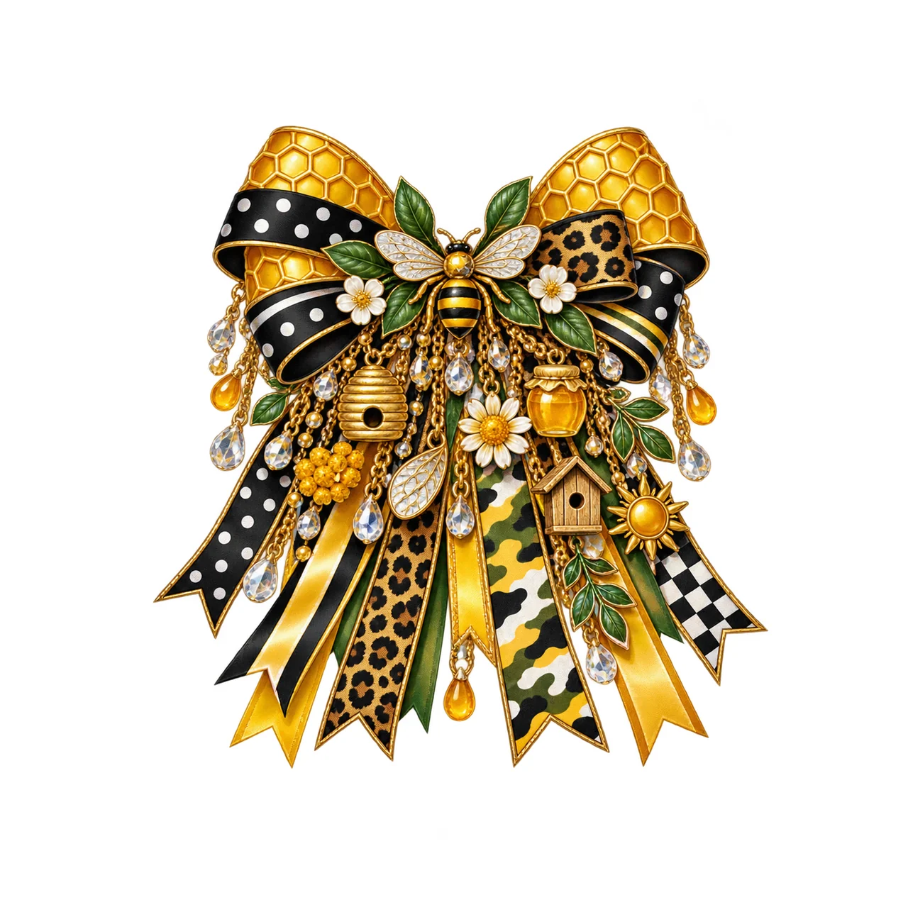Bee Lover Bow Charm PNG, Gold Chain Charms, Transparent Sublimation Design, Digital Download