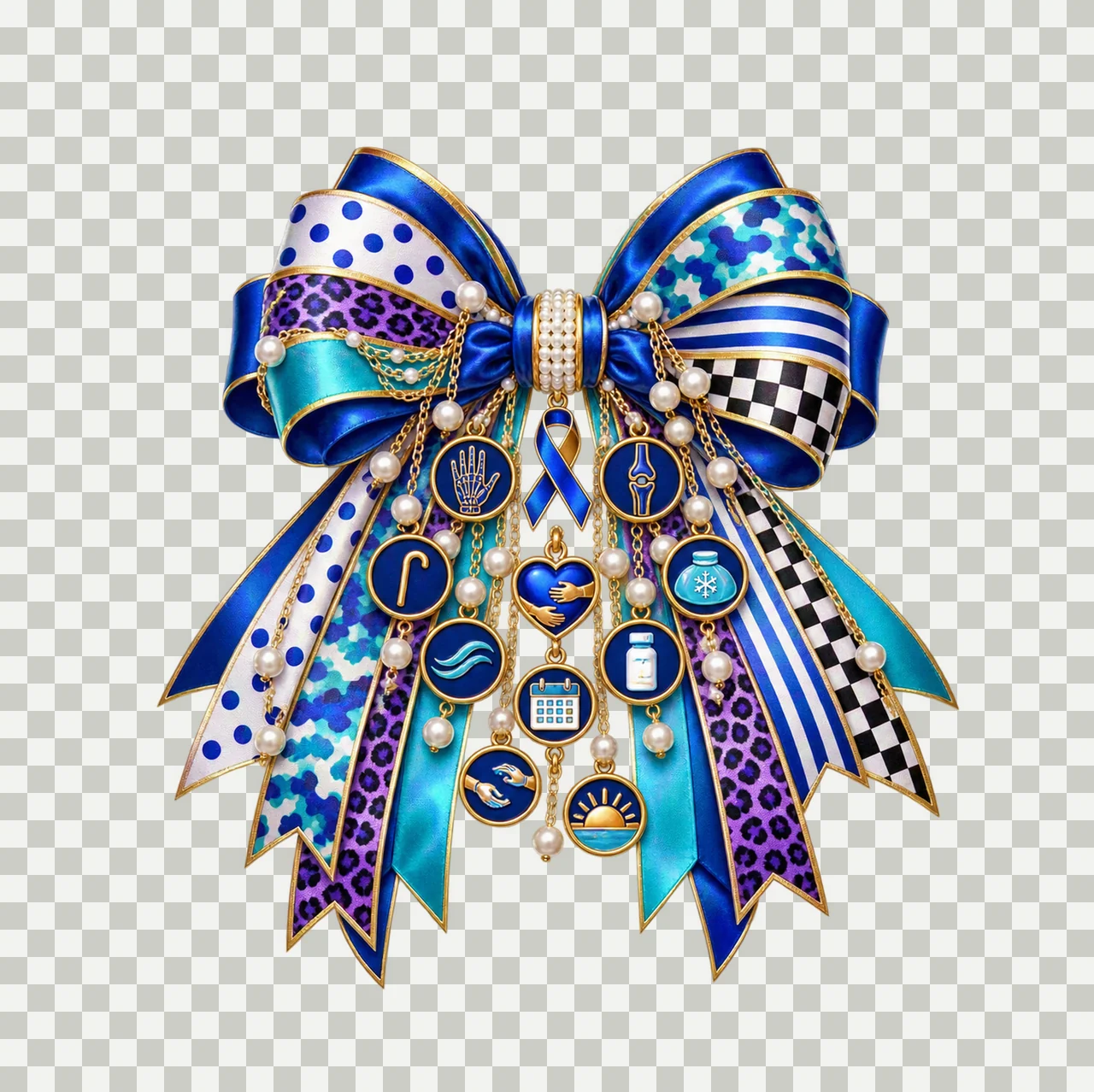 Arthritis Awareness Bow Charm PNG, Gold Chain Charms, Transparent Sublimation Design, Digital Download transparency and detail preview thumbnail