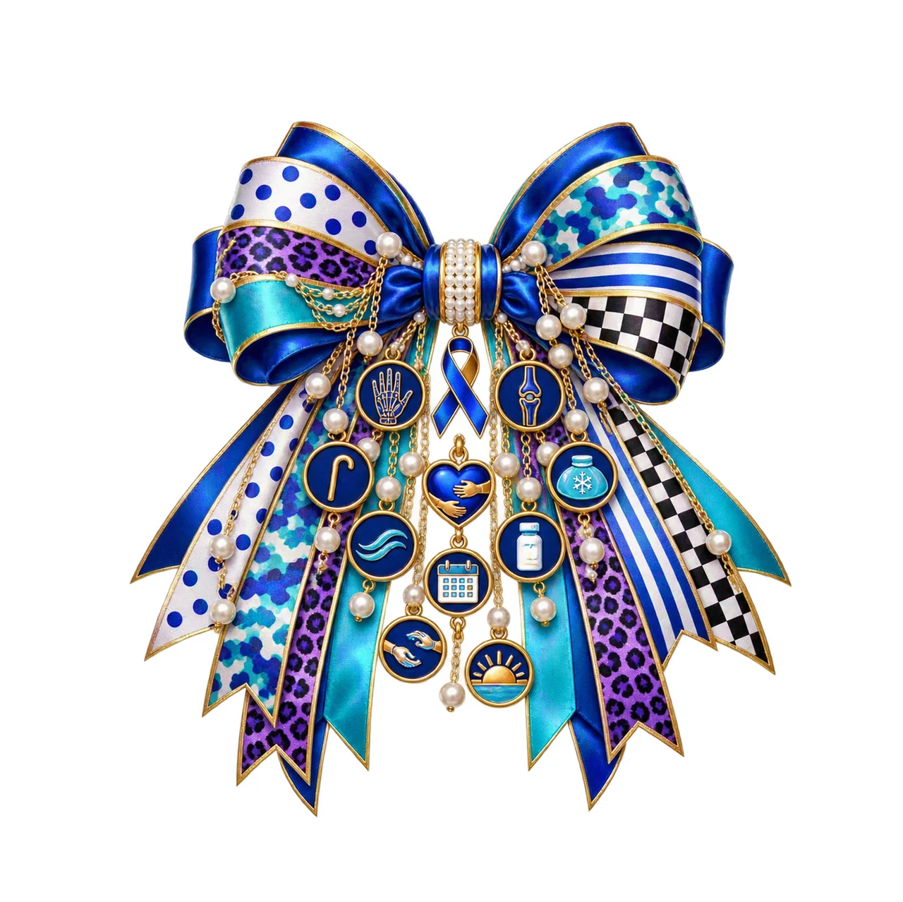 Arthritis Awareness Bow Charm PNG, Gold Chain Charms, Transparent Sublimation Design, Digital Download