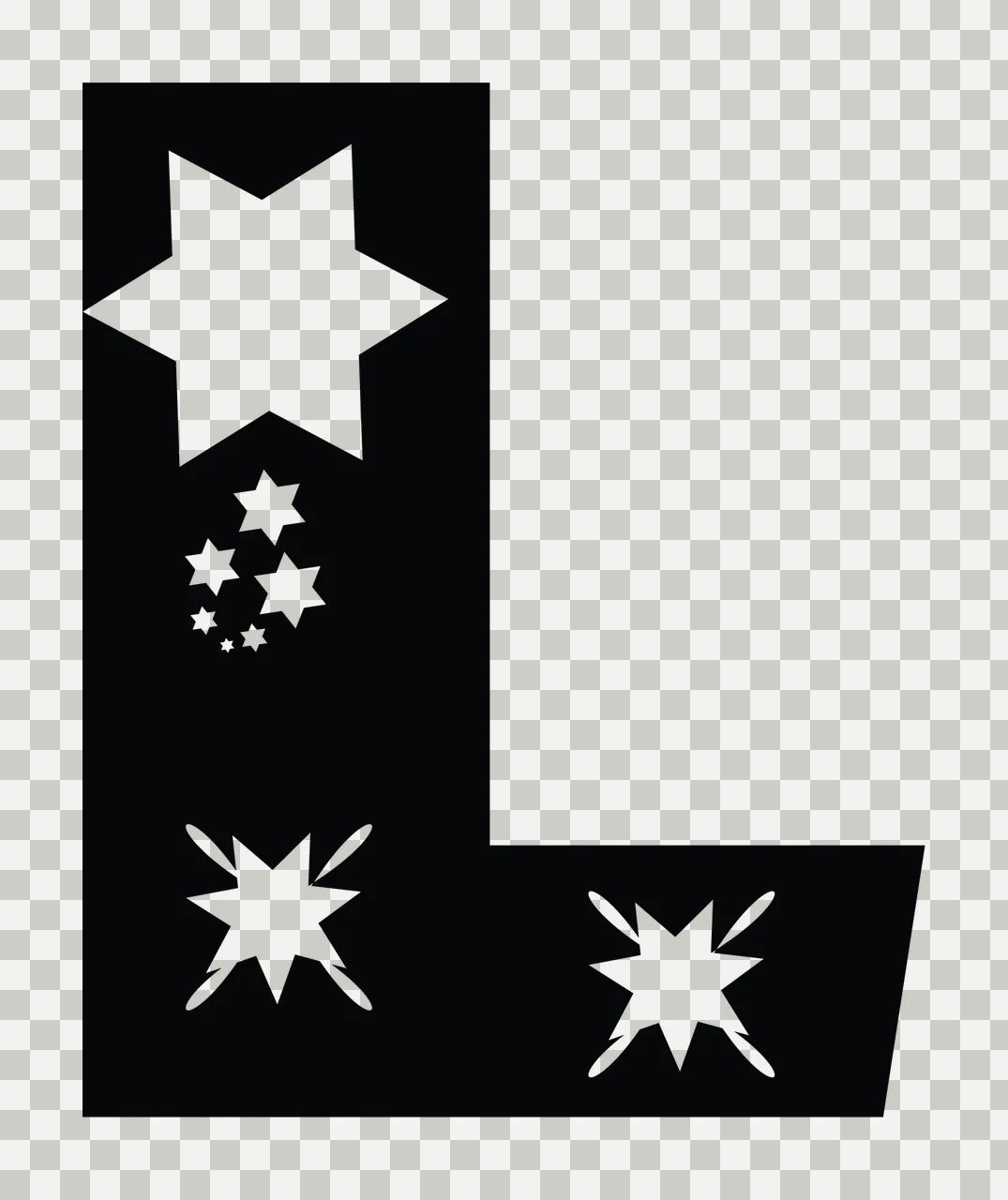 L Letter With Stars And Alphabet In Black transparency and detail preview thumbnail