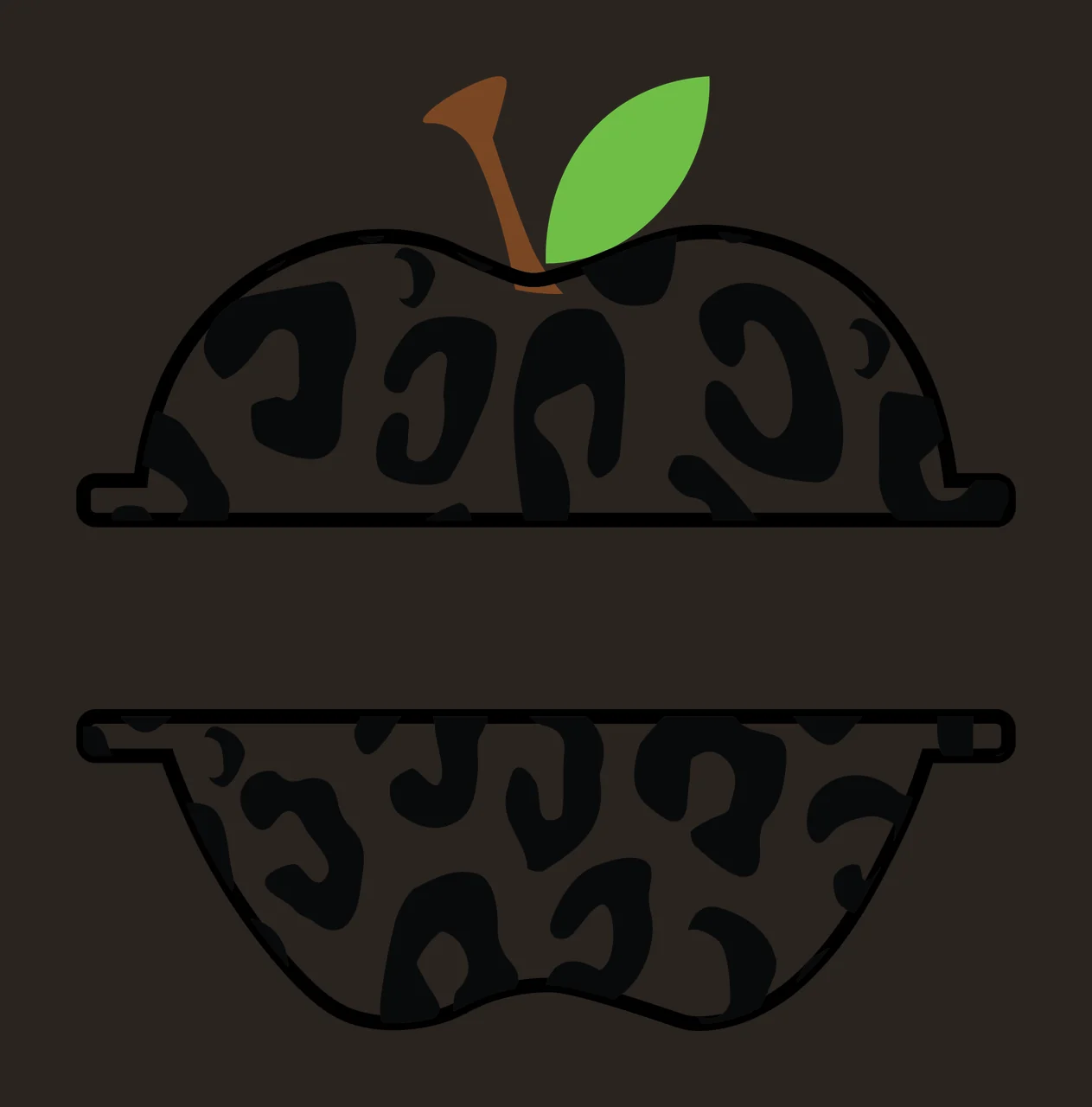 Split Apple With Leopard Print separated leaf stem pattern contrast preview thumbnail