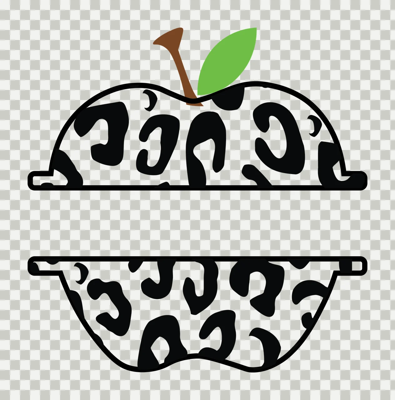 Split Apple With Leopard Print separated leaf stem pattern transparency and detail preview thumbnail