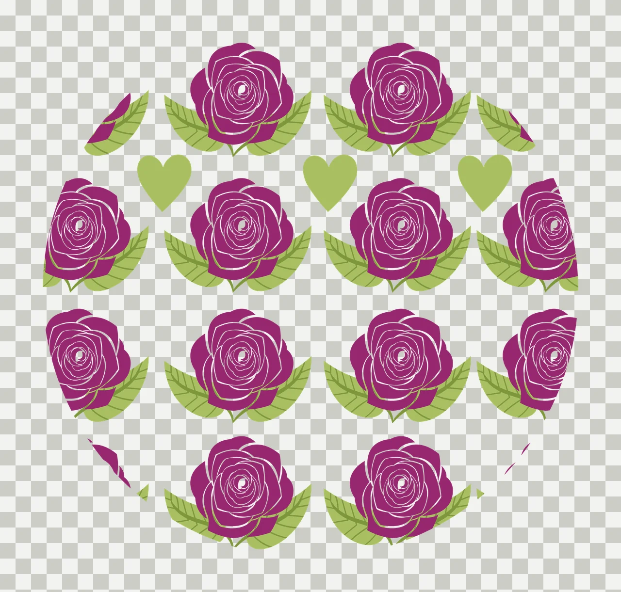 Keychain Black Rose And Heart Pattern Circle repeating outline drawing transparency and detail preview thumbnail