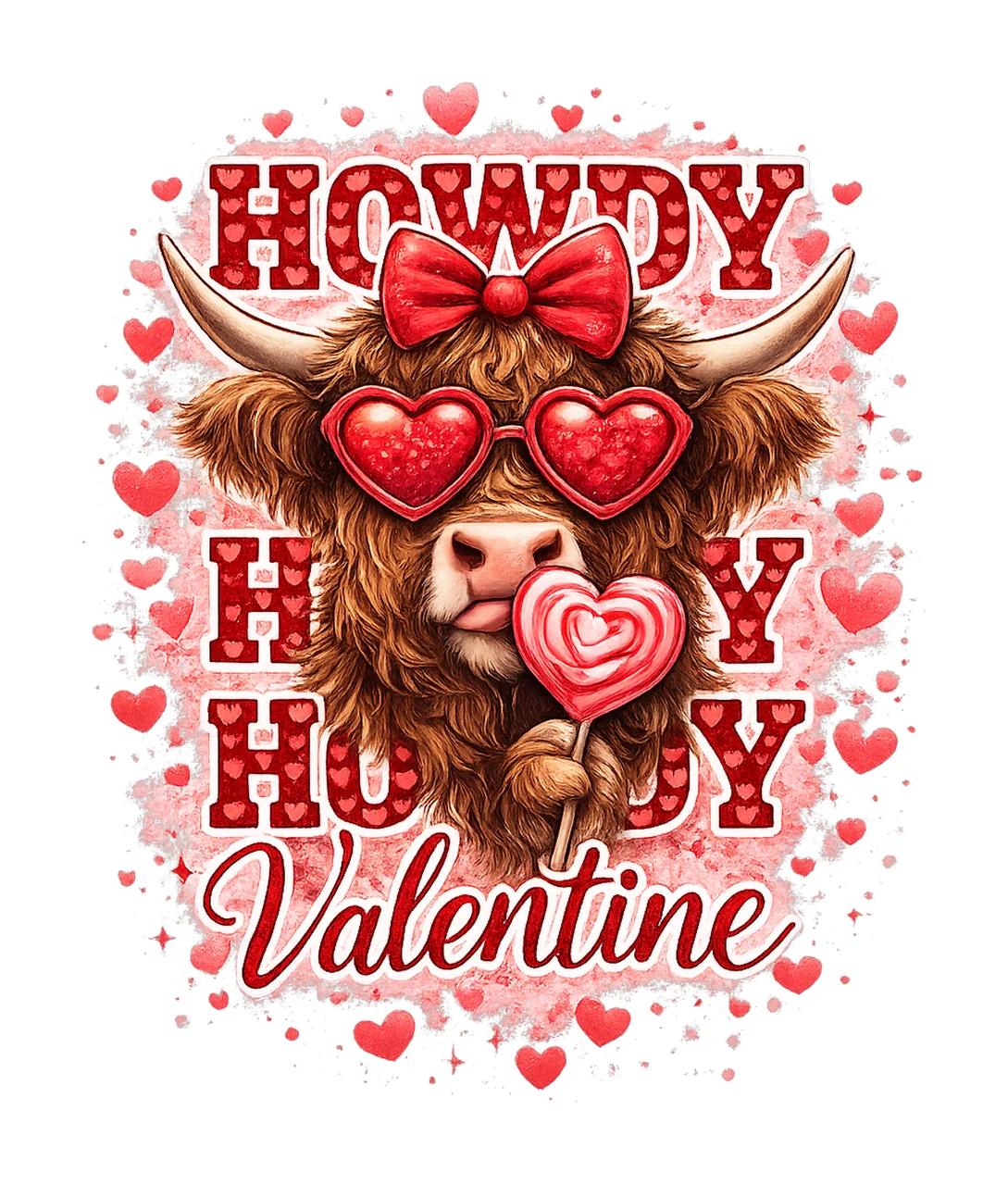 Highland Cow Howdy Valentine Coquette Valentine Sublimation