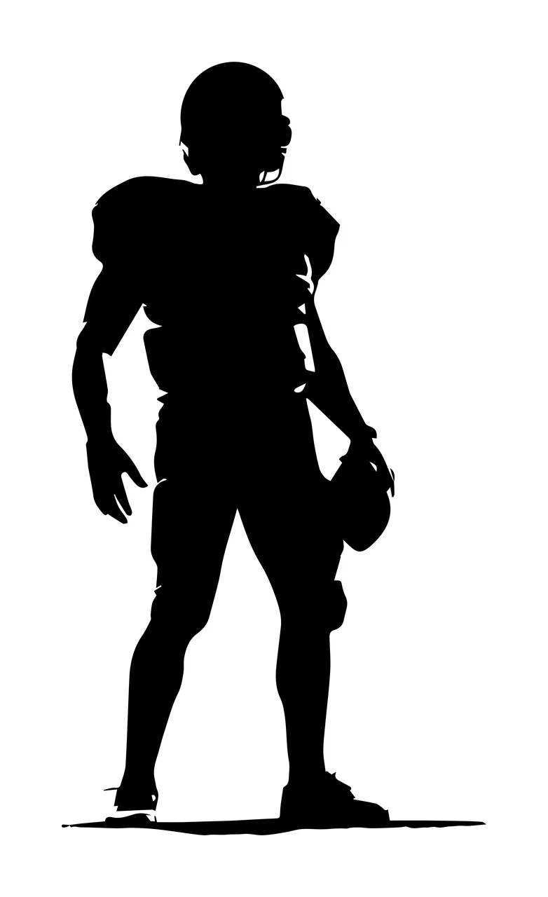 Silhouette Of A Standing Athlete Holding Sports Ball Helmet