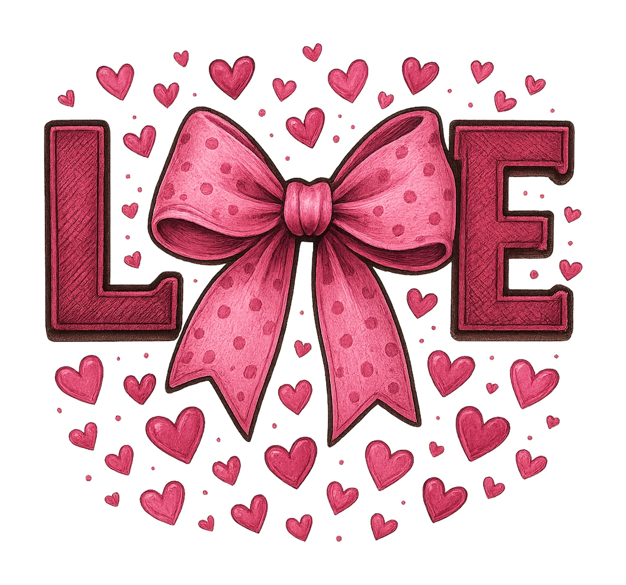 Xoxo Coquette Heart Bows Pink Valentine Brushstroke Design