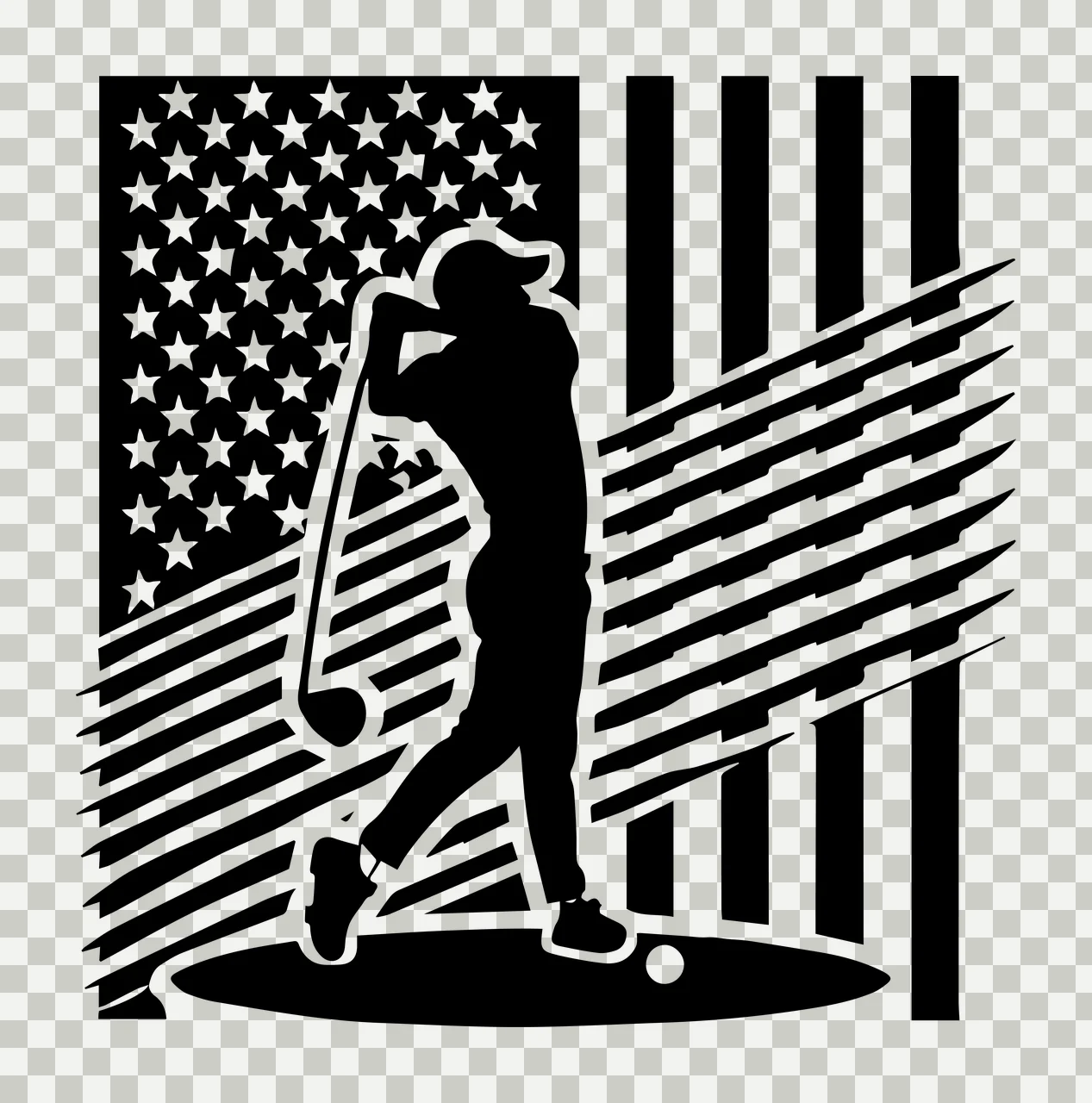 Golf Player American Flag Silhouette golfer swinging club ball transparency and detail preview thumbnail