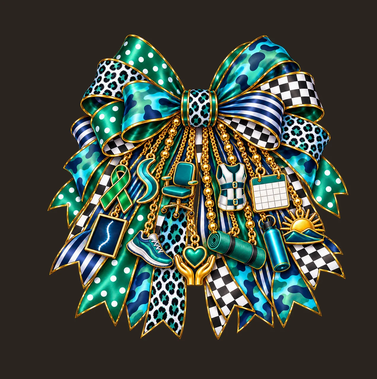 Scoliosis Awareness Bow Charm PNG, Gold Chain Charms, Transparent Sublimation Design, Digital Download contrast preview thumbnail